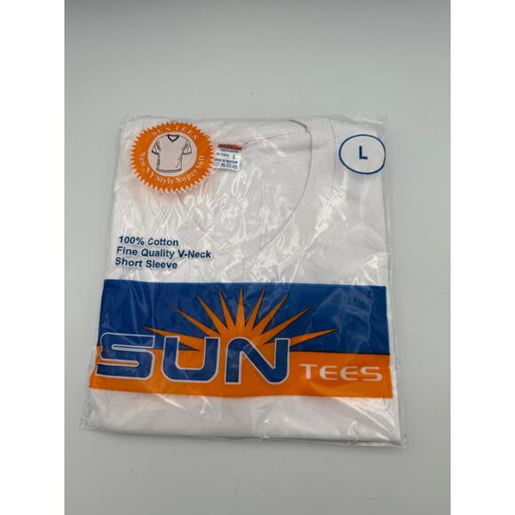 Sun Tees Mens V-Neck T-Shirt - 100% Cotton - Short Sleeve - Size L - Picture 1 of 3